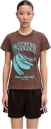 Ganni Bananenprint T-shirt - Dames - T-shirts - Bruin - L - Katoen - Tops