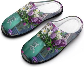 Generic Farmhouse Daisy Vintage Wood Grain Womens Slippers Warm House Slippers Indoor House Shoes with Anti-Skid Rubber Sole