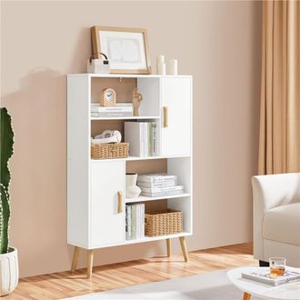 Yaheetech Yaheetech Libreria A 4 Ripiani Aperti E 2 Ante, Scaffale Porta Libri Multi-livello, Organizzatore Portaoggetti, Mobiletto Autoportante Moderno Per Cas