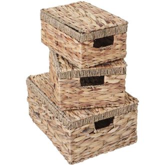 Hhg Hhg - Nunca Usado] Juego De 3 Cajas De Almacenaje 209, Caja Cofre Con Tapa, Jacinto De Agua Color Natural