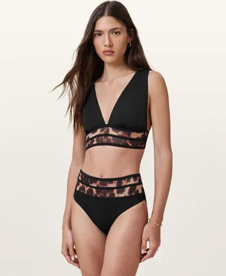 AllSaints Polyamide Xalia Mesh Leopard Print Bikini Top, Size: XS