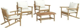 vidaXL Vidaxl - Set De Muebles De Jard&iacute;n 5 Piezas Bamb&uacute; Y Cojines Blanco Crema