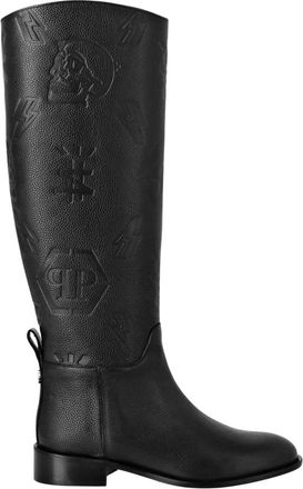 Philipp Plein Leather Lo-Heels Mid Boots Monogram - Dames - Hoge Laarzen - Zwart - 35 EU - Leer - Schoenen