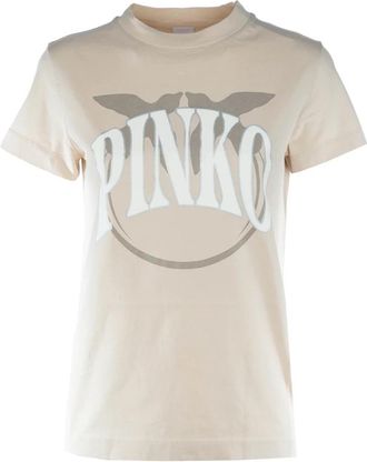 Pinko Casual Katoenen T-Shirt - Dames - T-shirts - Beige - S - Katoen - Tops