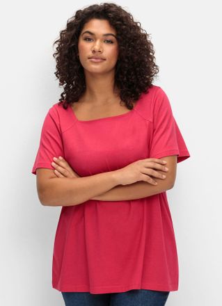 Sheego Kurzarmshirt SHEEGO T-Shirt, Damen, Gr. 40/42, pink (magenta), 50% Baumwolle, 50% Modal, unifarben, eckiger Ausschnitt, Shirts Kurzarmshirt