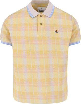 Vivienne Westwood Yellow and Light Blue Plaid Pattern Cropped Polo Shirt