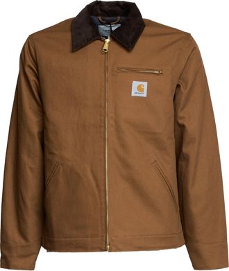 Carhartt Work in Progress Brown Cotton Casual Jacket with Velvet Collar and Adjustable Features