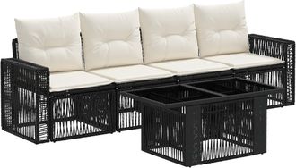 vidaXL Conjunto De Sof&aacute;s De Jard&iacute;n 5 Uds. Negro Y Blanco Crema Vidaxl