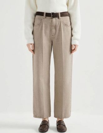Brunello Cucinelli Jeans cropped Rambler Ankle a gamba larga in denim Principe di Galles