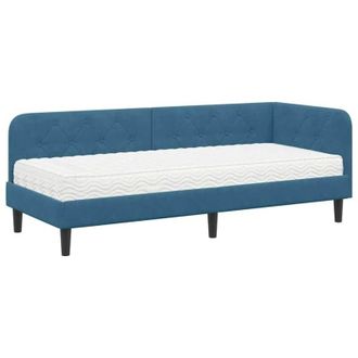 vidaXL Corner Bed Frame with Mattress Blue 80 x 200 cm Velvet vidaXL