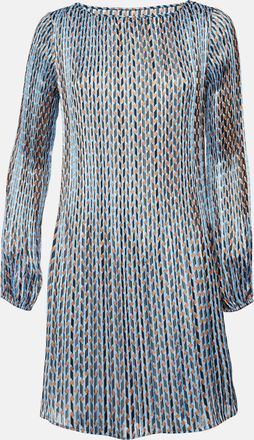 Maje Blue Geometric Print Lurex Plisse Rockilane Mini Dress