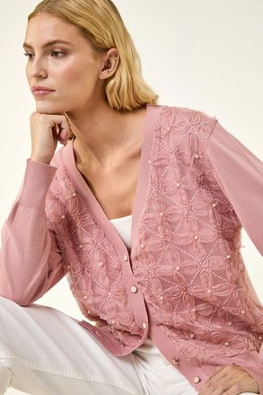 Roman Floral Button V-Neck Knit Cardigan