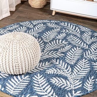 Jonathan Y Designs Nevis Palm Frond Indoor/Outdoor Round Area Rug in Navy/ivory at Nordstrom, Size 5Ft 0In X 5Ft 0In