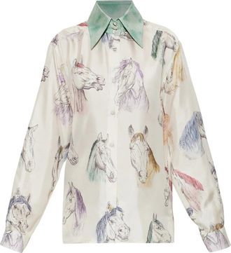 Moschino Zijden Blouse Met Print - Dames - Overhemden - Veelkleurig - M - Overhemden