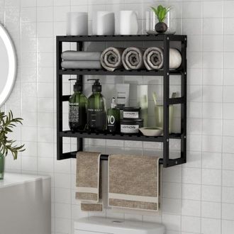 Elle Estante Flotante De Bamb&uacute; De Altura Regulable Para Montaje En Pared Con Toallero Para Ba&ntilde;o Y Cocina (negro, 1 Unidad)