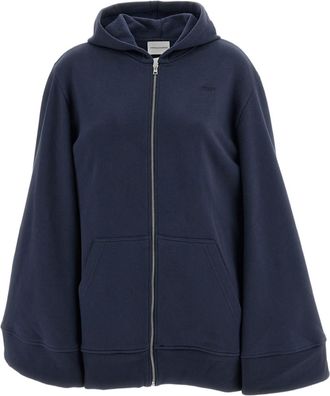7 For All Mankind Blue Brushed Cotton Zip-Up Oversized Hoodie