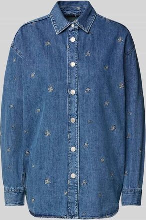 Pepe Jeans London Relaxed Fit Jeansbluse mit Motiv-Stitching Modell BLOSSOM in Blau, Größe L