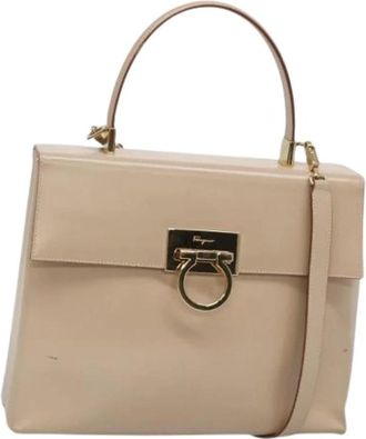 Ferragamo Tweedehands leren handtassen - Dames - Vintage Handtas - Beige - ONE Size - Vintage