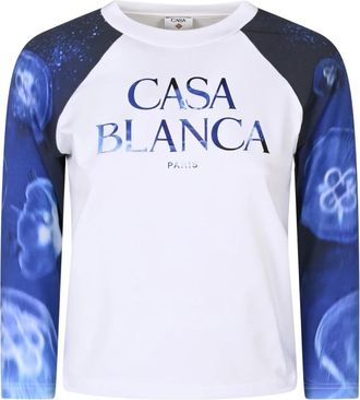 Casablanca Meduse Sportive Gestapeld Logo Baseball T-shirt - Dames - Sweatshirts - Blauw - M - Katoen - Hoodies & sweatvesten