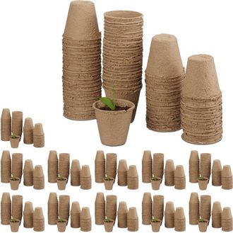 Relaxdays 960 Macetas Biodegradables, Maceteros Ecol&oacute;gicos, Para Plantas, Redondos, Celulosa, Di&aacute;metro 6 Cm, Beige