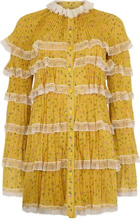 Philosophy di Lorenzo Serafini Kleedjes, Dames, Geel, L, Polyester, Ruffle Shirt Dress