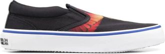 Marcelo Burlon Wings Slip-On Sneakers met Print - Heren - Sneakers - Zwart - 43 EU - Katoen - Schoenen