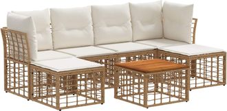 vidaXL Conjunto De Sof&aacute;s De Exterior 7 Uds. Natural Y Crema Poli&eacute;ster Vidaxl