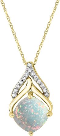 Diamond2Deal 10K Yellow Gold Opal and Diamond Pendant Necklace 18