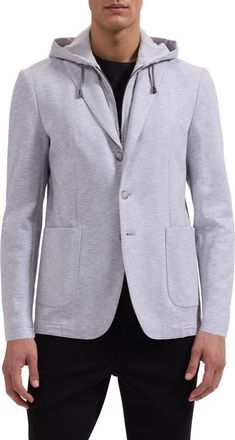 Bugatchi Cotton M&eacute;lange Piqu&eacute; Blazer with Removable Hooded Bib in Platinum at Nordstrom, Size 42