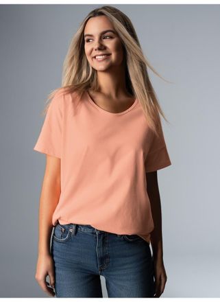 Trigema T-Shirt TRIGEMA TRIGEMA Oversized T-Shirt mit V-Ausschnitt, Damen, Gr. XXL, beige (puder), Single Jersey, 100% Baumwolle, lang, V-Ausschnitt, Shirts T