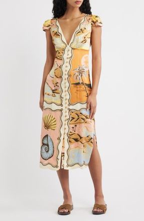 Farm Rio Rio Mixed Scarf Print Voile Dress in Beige at Nordstrom, Size Xx-Small