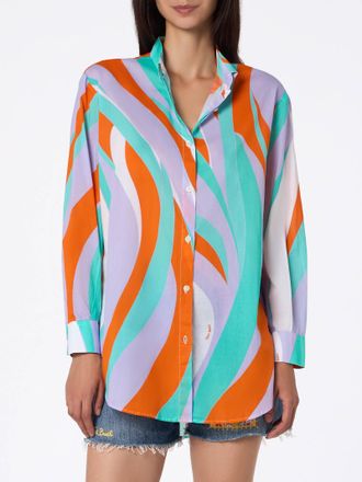 MC2 Saint Barth Woman Cotton Shirt Brigitte With Shape Wave Print
