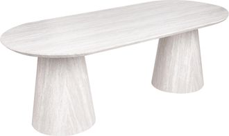 Beliani Mesa De Comedor De Mdf Estilo Escandinavo Forma Ovalada Patas Cil&iacute;ndricas Anchas 220 X 95 Cm Efecto Travertino Luman