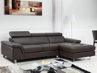 Vente-Unique Sof&aacute; rinconera de piel MISHIMA - Marr&oacute;n - &Aacute;ngulo derecho