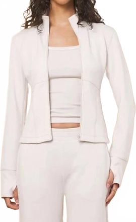 Vintage Havana Cloud Fleece Slim Fit Zip Up Jacket In White
