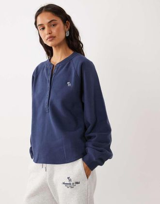 Abercrombie & Fitch felpa serafino con logo icon blu navy