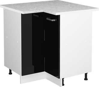 Vicco Mueble Esquinero Universal R-line, Negro Brillo Intenso, 75.6 Cm Con Puerta, Con Encimera, Vicco