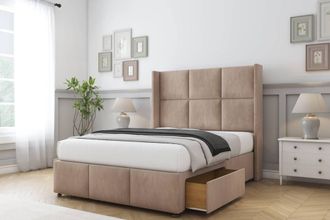 Sloomy Beaumont Naples Divan Set 2 Drawers-54 Wingback-Footboard in Light Brown | Size: Super King