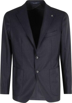 Tagliatore Single-Breasted Blue Jacket With Peaked Lapel And Tailored Silhouette