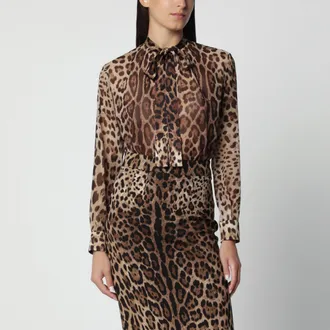 Dolce & Gabbana Camicia in georgette di seta con stampa leopardo