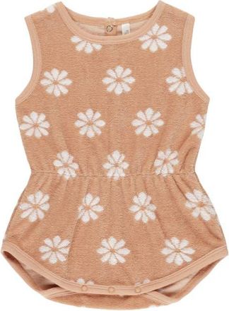 Rylee + Cru Daisy Print Terry Romper in Grapefruit at Nordstrom, Size 6-12M