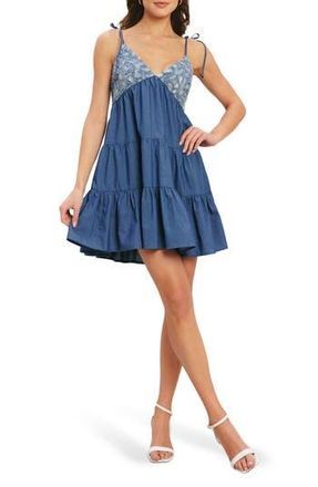 Flying Tomato Tie Strap Tiered Denim Dress in Blue at Nordstrom Rack, Size Medium