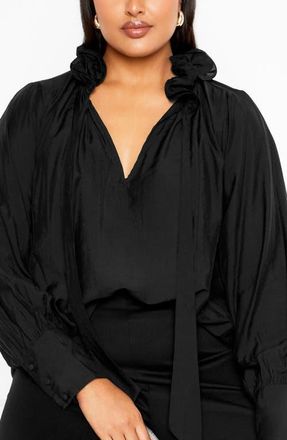 City Chic Antoinette Tie Neck Top in Black at Nordstrom