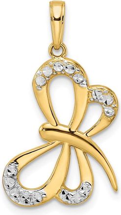 Diamond2Deal 14k Yellow Gold and White Rhodium Diamond-cut Dragonfly Pendant