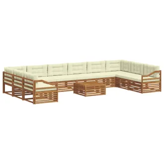vidaXL Set Divani 11 Pz Naturale E Crema Legno Di Acacia Massello Vidaxl