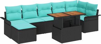 vidaXL Conjunto De Sof&aacute; De Jard&iacute;n 8 Uds. Negro Polirat&aacute;n Vidaxl