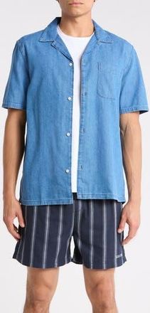 Les Deux Klark Denim Camp Shirt in Medium Blue Wash at Nordstrom Rack, Size Xx-Large