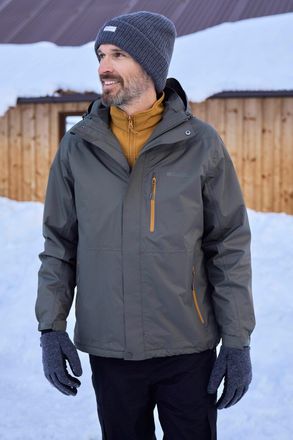 Mountain Warehouse Bracken Mens 3 in 1 Extreme Waterproof Jacket Warm Hooded Zip Up Winter Coat Dark Green Polyamide - Size X-Small
