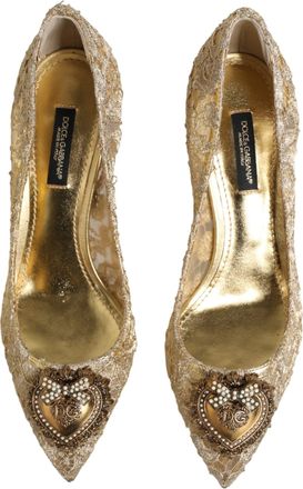 Dolce & Gabbana Womens Gold Taormina Lace Devotion Pumps Shoes Pa+pl+lamb