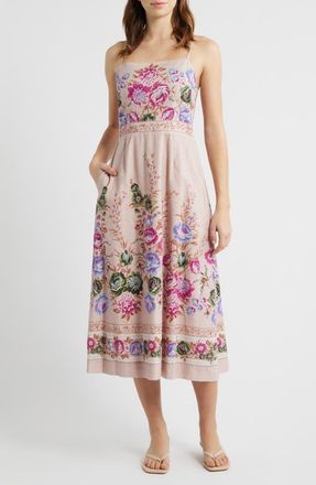 Cleobella Trina Cotton Twill Midi Sundress in Silva Print at Nordstrom, Size X-Small